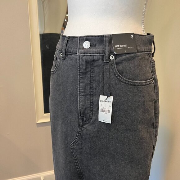 NWT Express Black Super High Rise Denim Maxi Skirt with slit, Size 8 - Picture 4 of 15